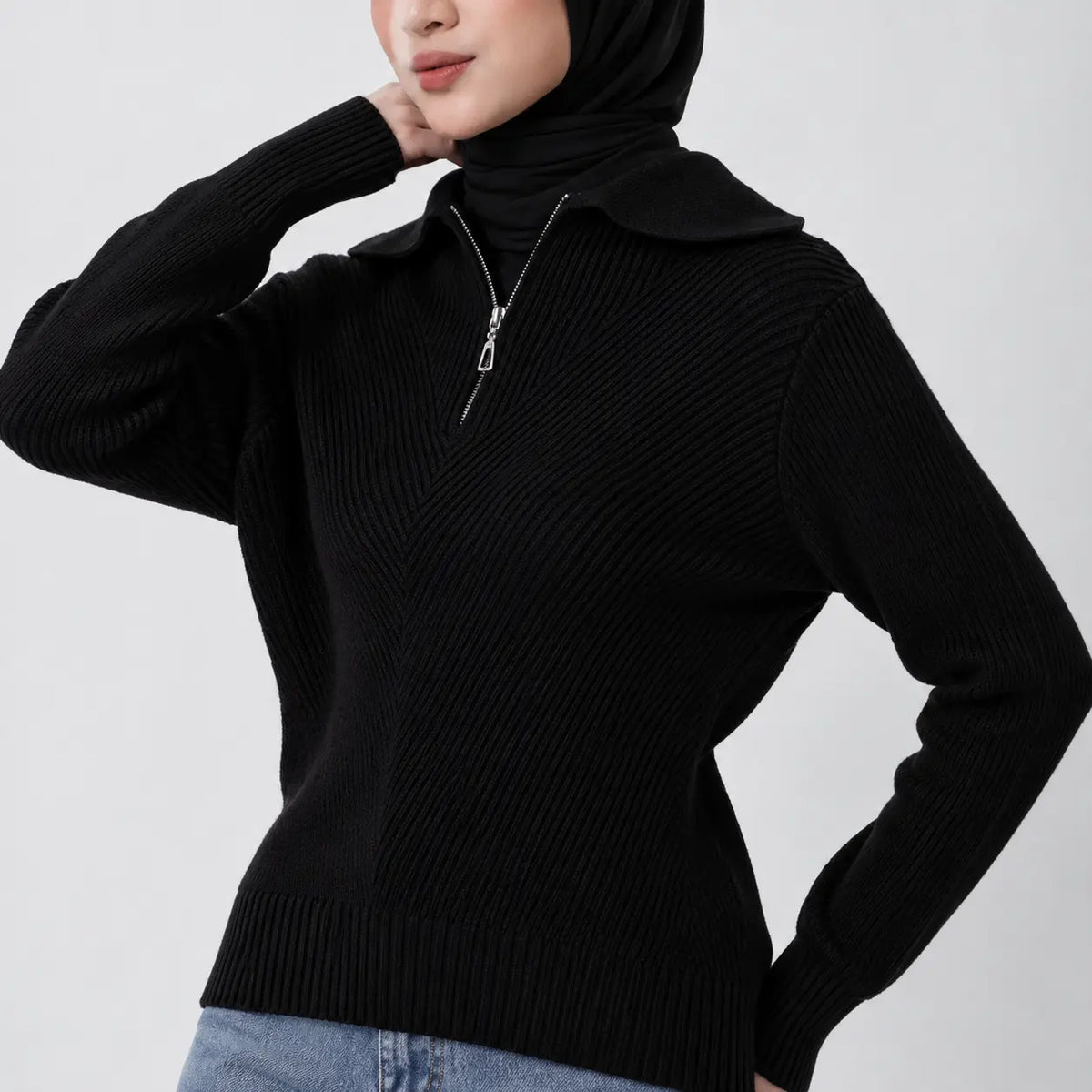 Pull en maille côtelée à col zippé