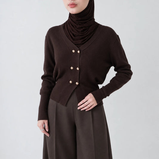 Cardigan court en maille à boutons dorés